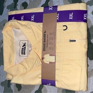 Eddie Bauer Shirt Mens XXL Yellow Relaxed Fit Wicking Woven Tech UPF 50